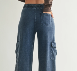 Mineral Wash Wide Leg Cotton Cargo Pants