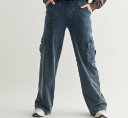 Mineral Wash Wide Leg Cotton Cargo Pants