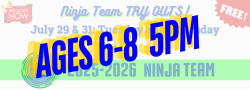 NINJA TEAM TRYOUTS -AGE 6-8 (both dates)
