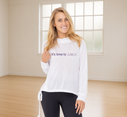 White Modal Long Sleeve "It's Time to Dance" Hoodie