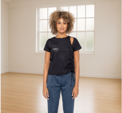 Black Side Ruching Cut Out Active Tee