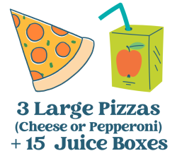 3 Large Pizzas & 15 Organic Juice Boxes
