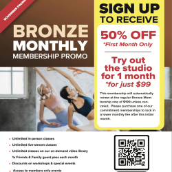 November New Member Promotion - Bronze Unlimited Class Membership Plan with No Commitment 1/2 Price