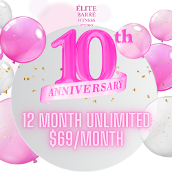 10 YR Anniversary Special! Unlimited Classes! 12-month auto draft $69 per month, 50% off all bootcamps!