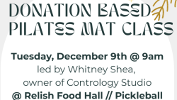 DONATION BASED PILATES CLASS @ RELISH TO BENEFIT COMMUNITY FOOD SHARE