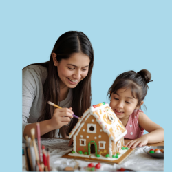 (1 Adult, 2 Children) Winter Village House Painting Night