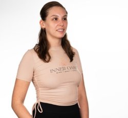Ruched Side Tie Logo Tan/Blush