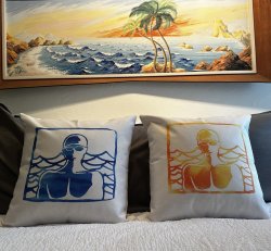 Swimmer Man Lino Pillow