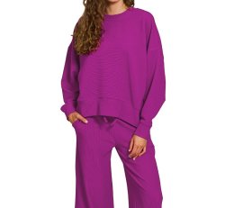 Ribbed Round Neck Pullover & Pants Set