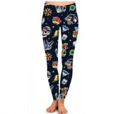 Ladies Leggings - Black Tattoo Flash