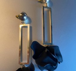 Tasha Brand Black Rose Petal Statement Earrings